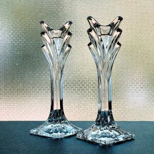 Mikasa Deco Crystal Candlestick Set of 2, 9" Tall V-Shaped Candle Holder